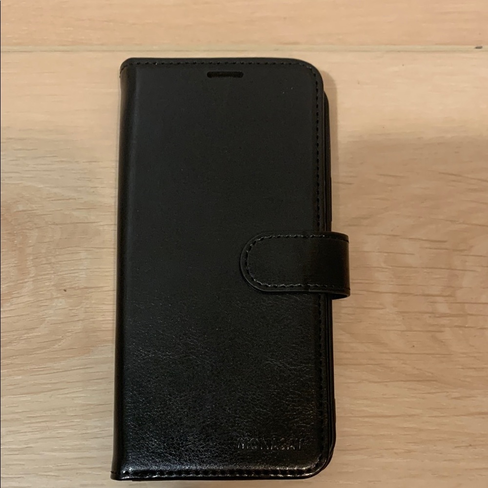 Black Leather Folio Phone Case with Magnetic Closure
